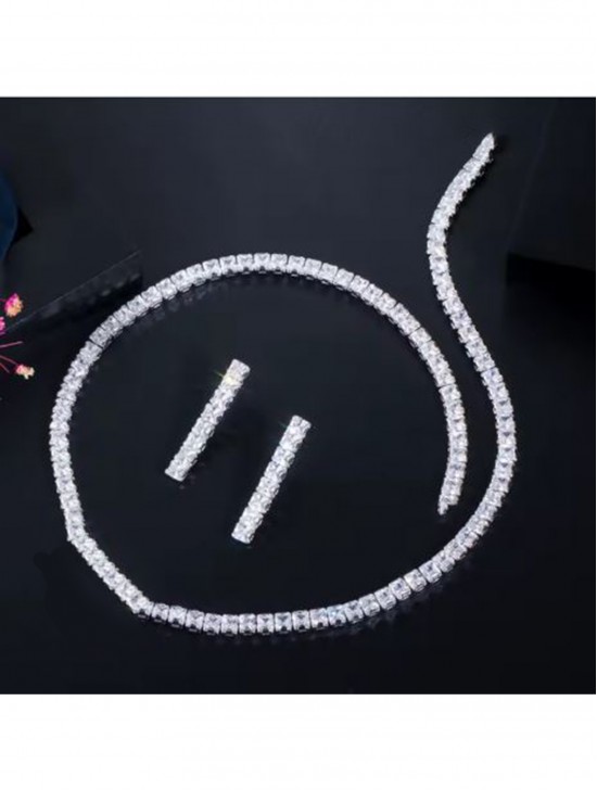 Rhinestone Crystal Necklace and Earrings Set